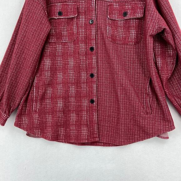 White Birch Flannel Shirt Jacket Size L Red Plaid shacket Stretch Button Up - Picture 6 of 12